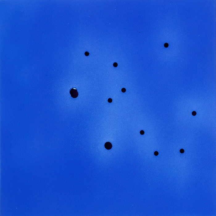 kleifontanano #3, 2003, oil on aluminum with gunshot, 22x22 in